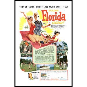 1953 Florida Vacation Travel Planner Vintage Print Ad Family Beach Towel Art